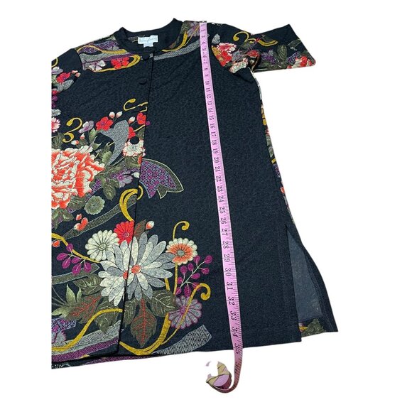 Drapers & Damons Womens Long Black Floral Tunic Top Size Large Acetate Blend - Picture 4 of 13